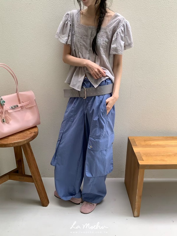 排扣蕾絲傘狀襯衫